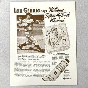 1937 Lou Gehrig New York yankees williams shaving cream advertisment 13.5x10.5